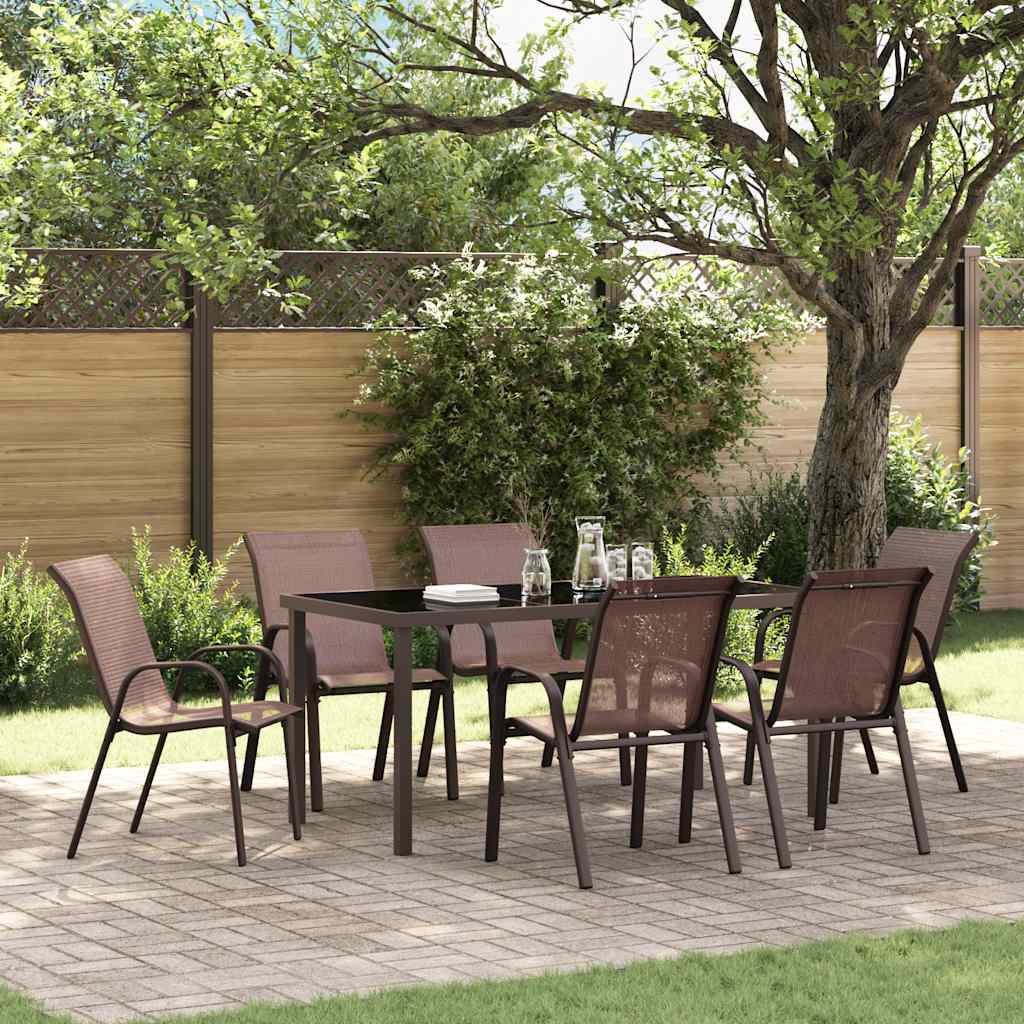 Stackable Garden Chairs 6 pcs Brown Textilene Fabric