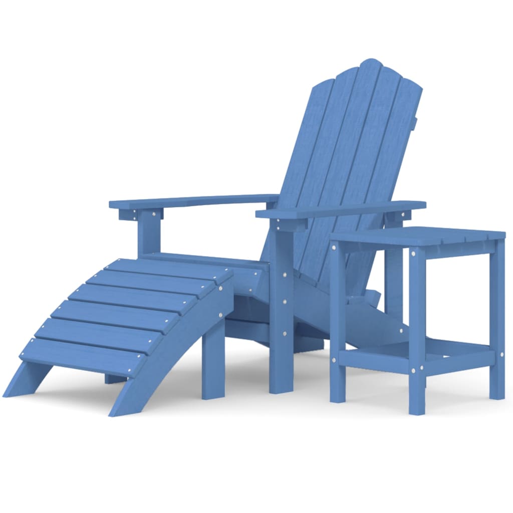 Garden Adirondack Chair with Footstool & Table HDPE Aqua Blue
