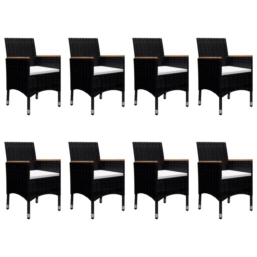 9 Piece Garden Dining Set Poly Rattan and Tempered Glass Black