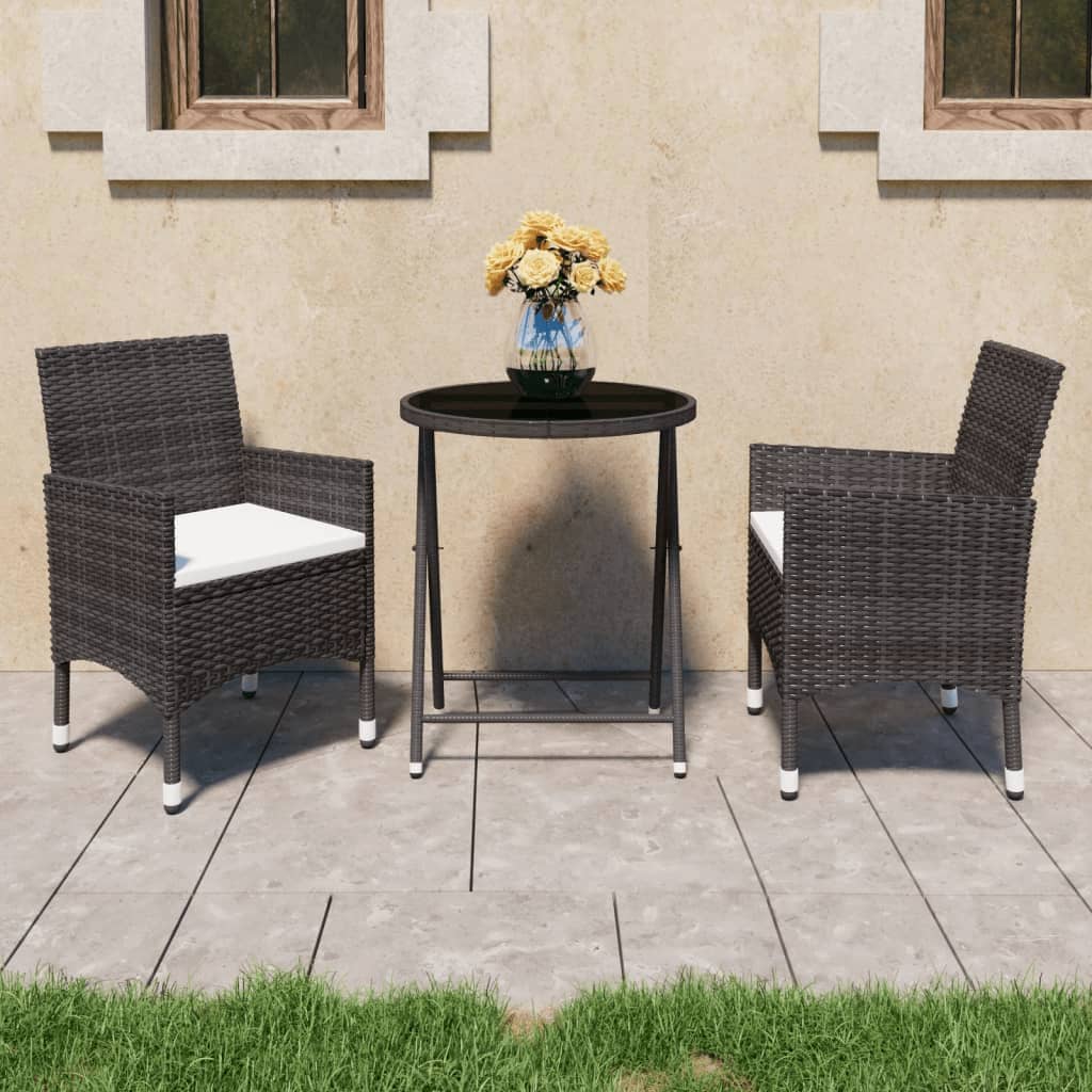3 Piece Garden Bistro Set Poly Rattan and Tempered Glass Brown