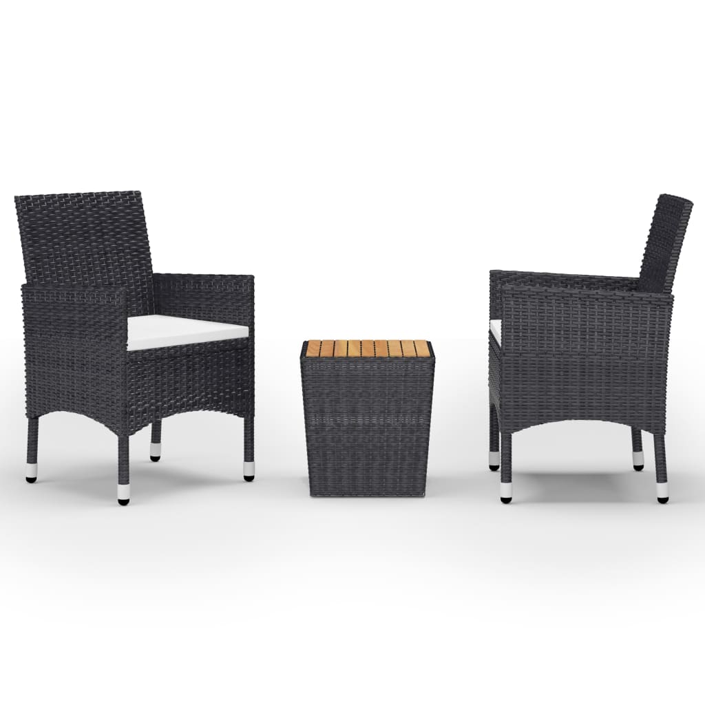 3 Piece Garden Bistro Set Poly Rattan and Solid Wood Black