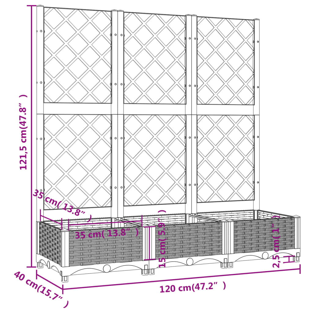 Garden Planter with Trellis Blue Grey 120x40x121.5 cm PP