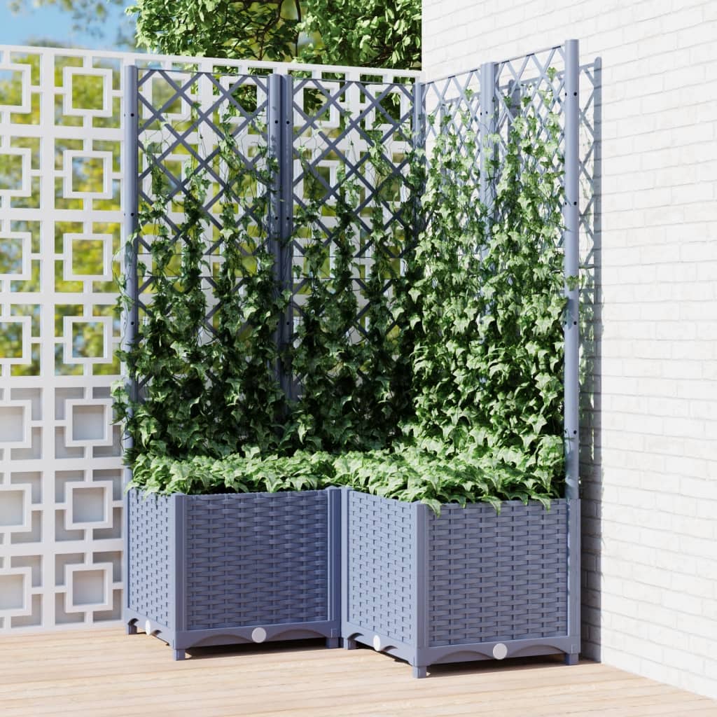 Garden Planter with Trellis Blue Grey 80x80x136 cm PP