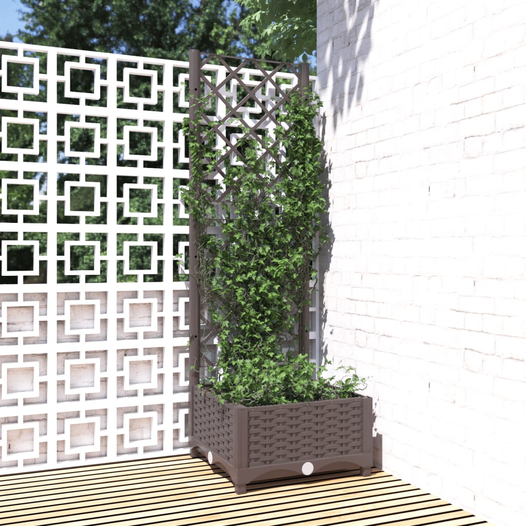 Garden Planter with Trellis Brown 40x40x121.5 cm PP