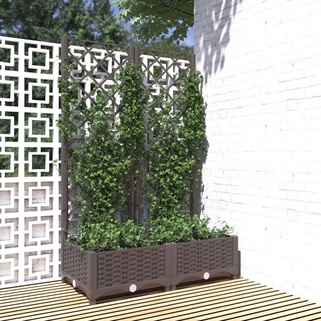 Garden Planter with Trellis Brown 80x40x121.5 cm PP