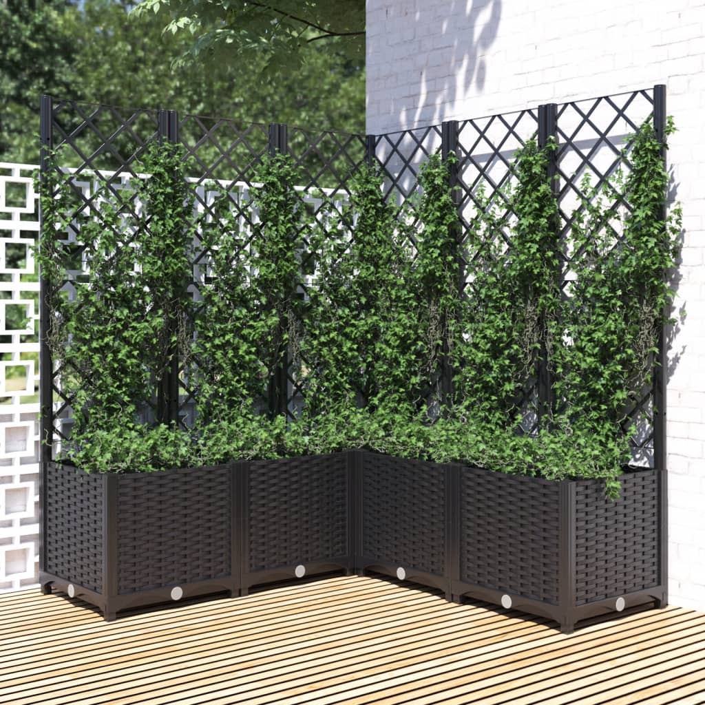 Garden Planter with Trellis Black 120x120x136 cm PP