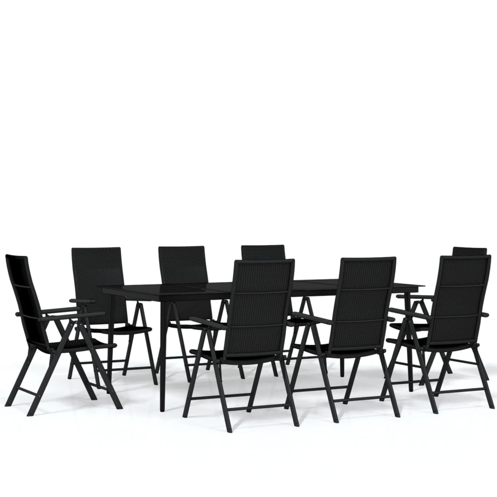 9 Piece Garden Dining Set Black