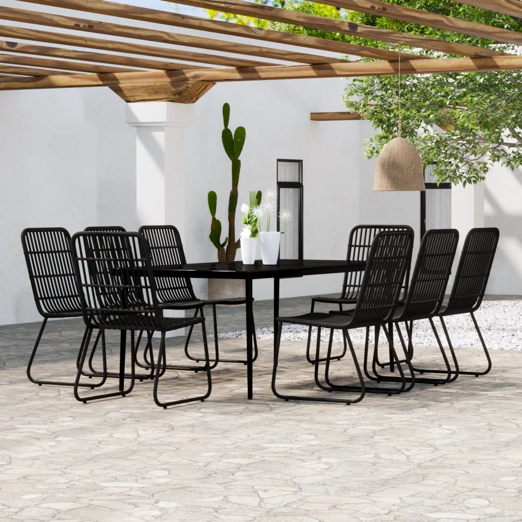 9 Piece Garden Dining Set Black