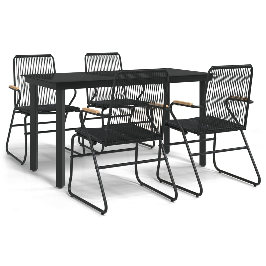 5 Piece Garden Dining Set Black PVC Rattan