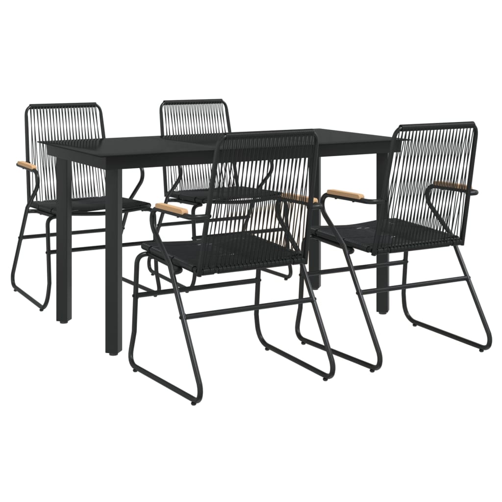 5 Piece Garden Dining Set Black PVC Rattan