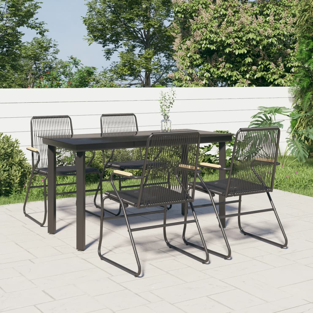 5 Piece Garden Dining Set Black PVC Rattan