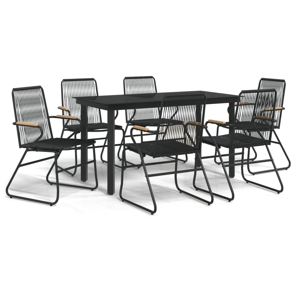 7 Piece Garden Dining Set Black PVC Rattan