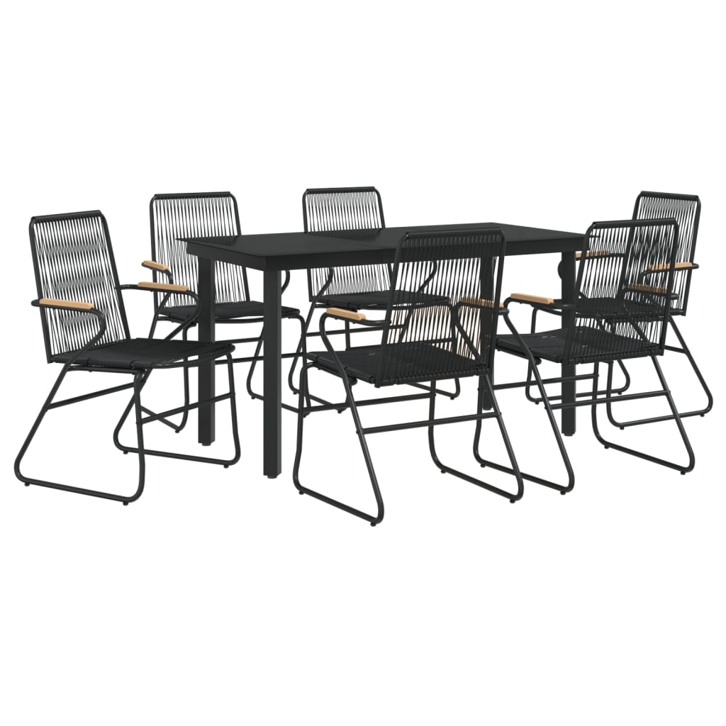 7 Piece Garden Dining Set Black PVC Rattan