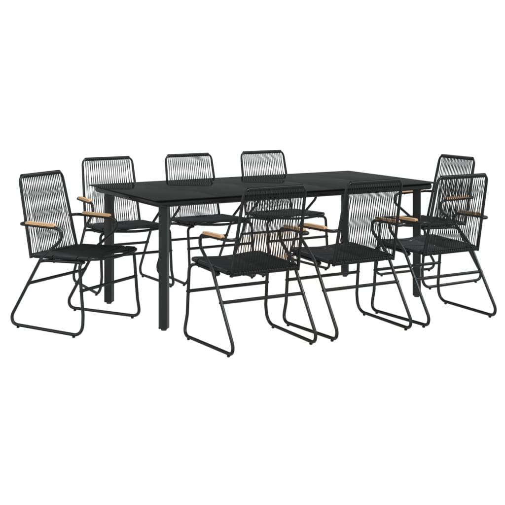 9 Piece Garden Dining Set Black PVC Rattan