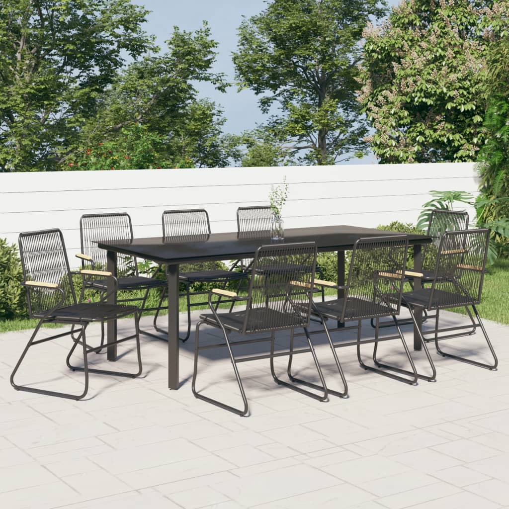 9 Piece Garden Dining Set Black PVC Rattan