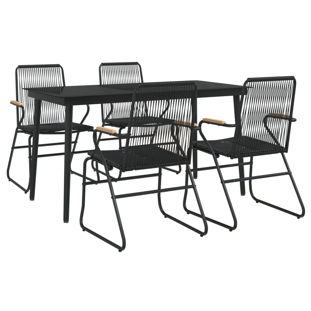 5 Piece Garden Dining Set Black PVC Rattan