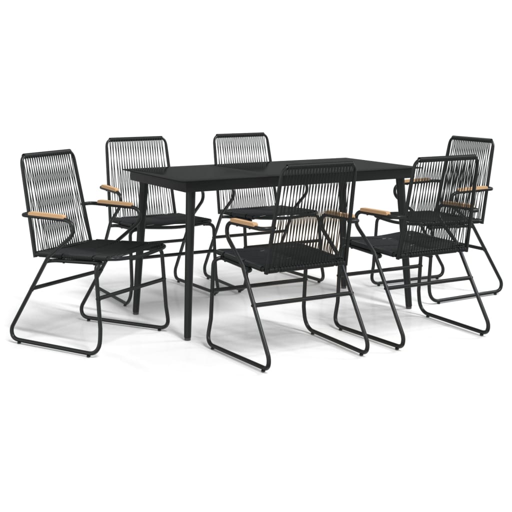 7 Piece Garden Dining Set Black PVC Rattan