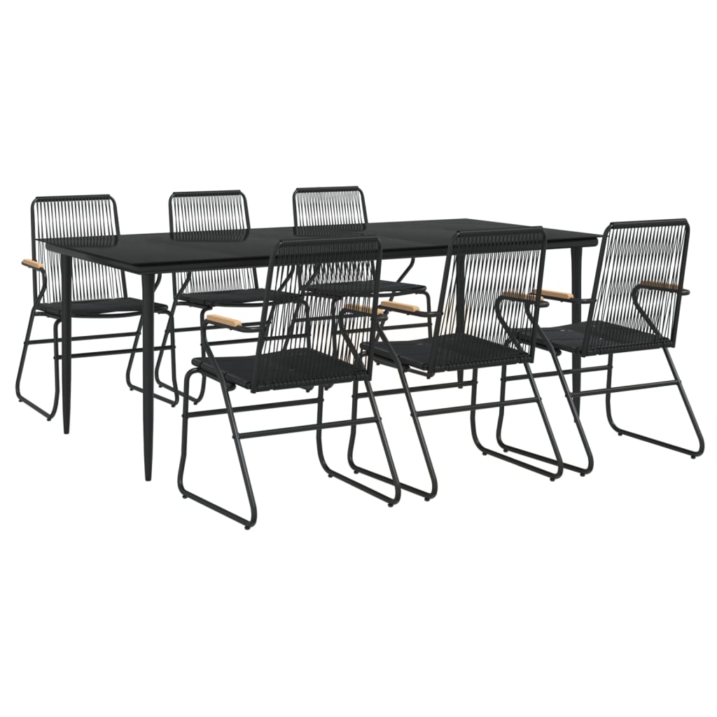 7 Piece Garden Dining Set Black PVC Rattan