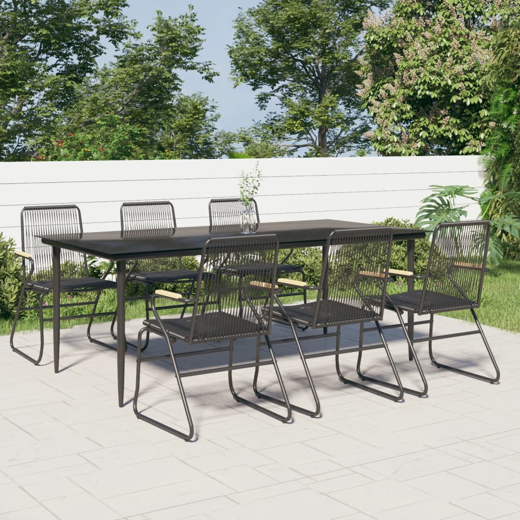 7 Piece Garden Dining Set Black PVC Rattan