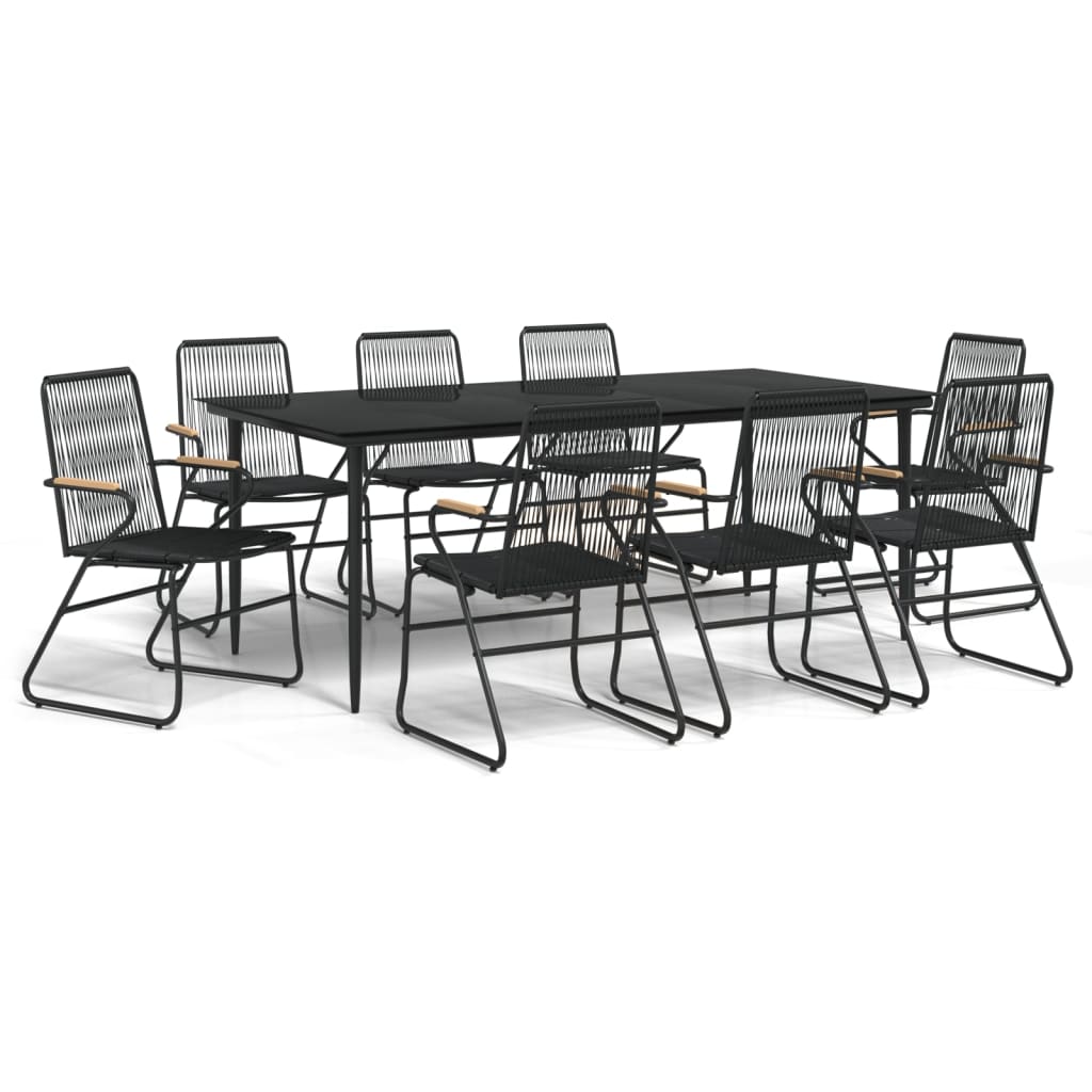 9 Piece Garden Dining Set Black PVC Rattan