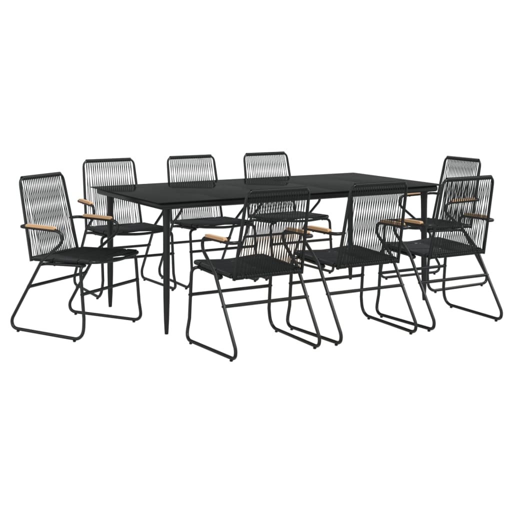 9 Piece Garden Dining Set Black PVC Rattan