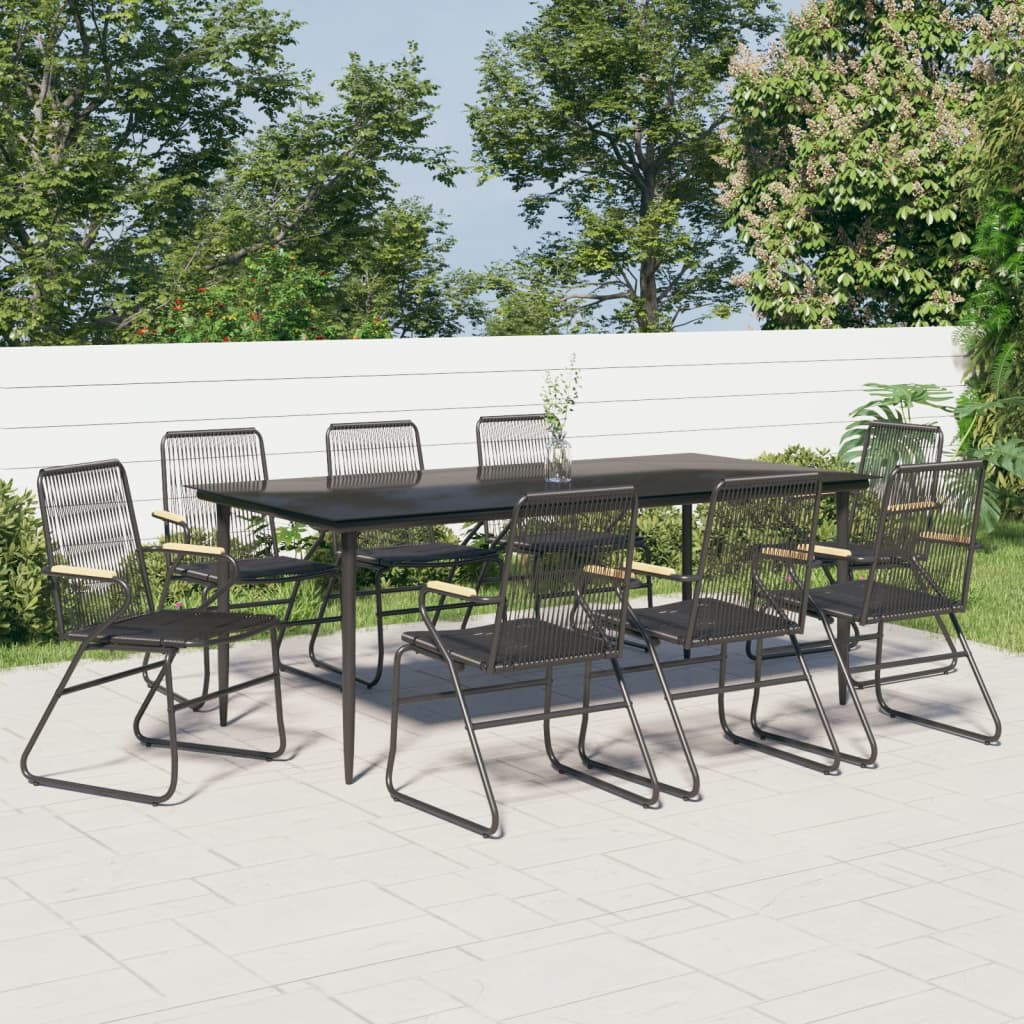 9 Piece Garden Dining Set Black PVC Rattan