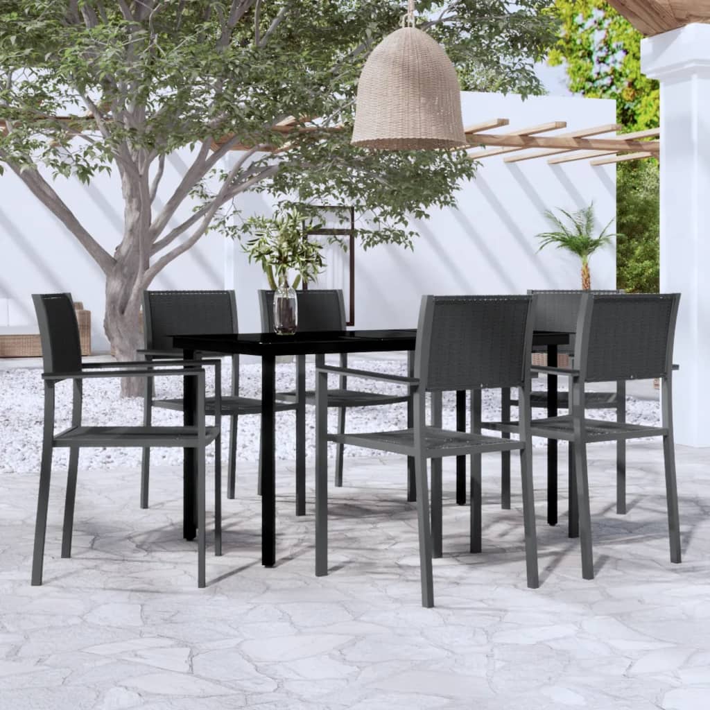 7 Piece Garden Dining Set Black