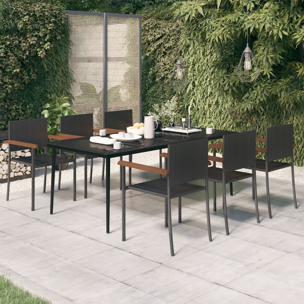 7 Piece Garden Dining Set Black