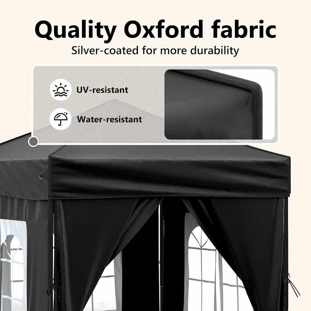 Folding Party Tent with Sidewalls Black 2x2 m