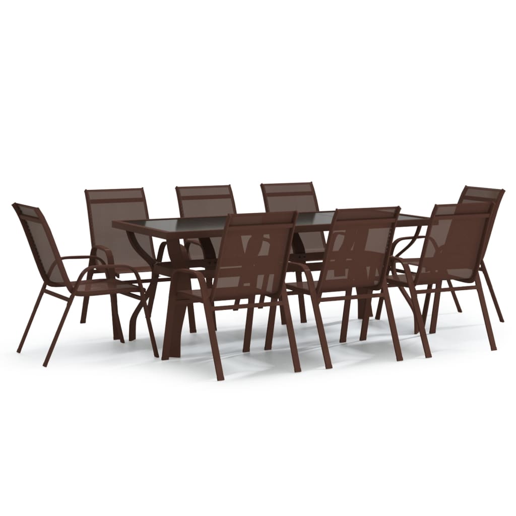 9 Piece Garden Dining Set Brown and Black