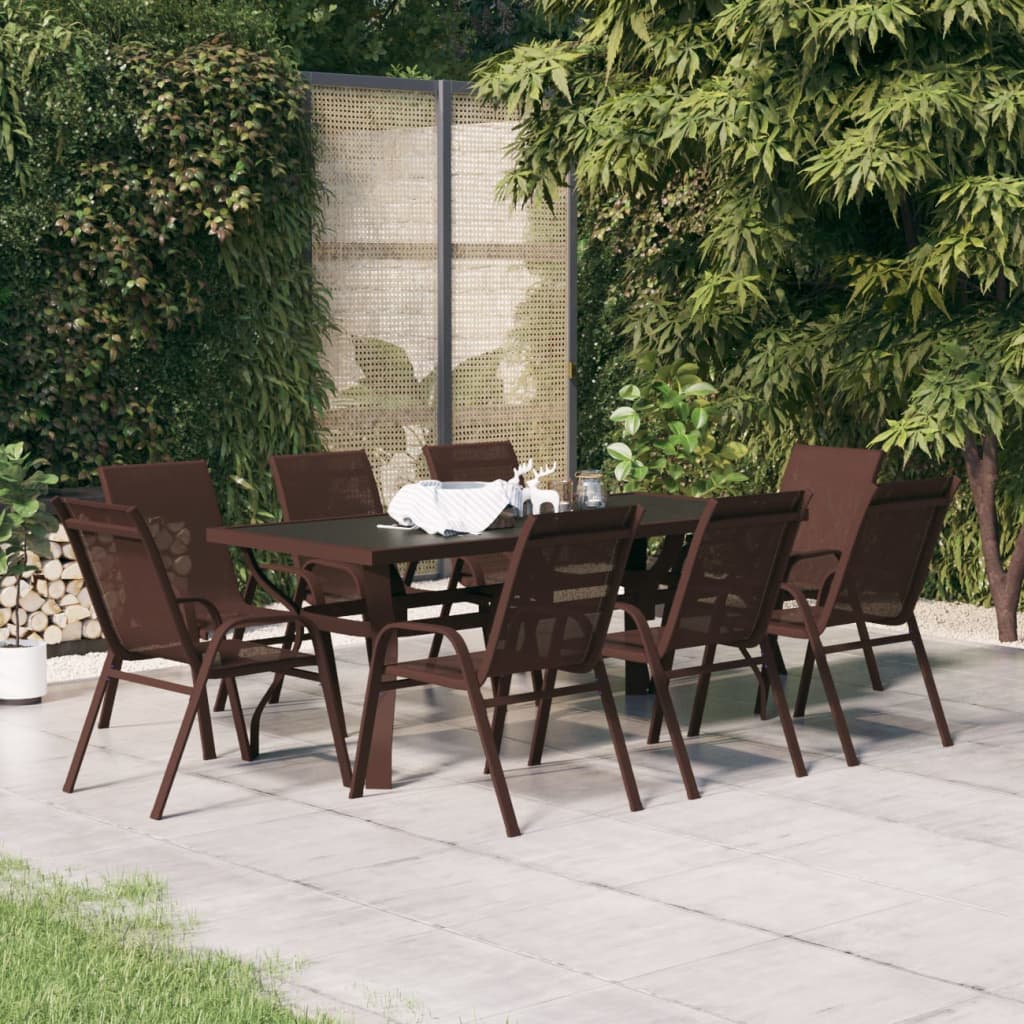 9 Piece Garden Dining Set Brown and Black