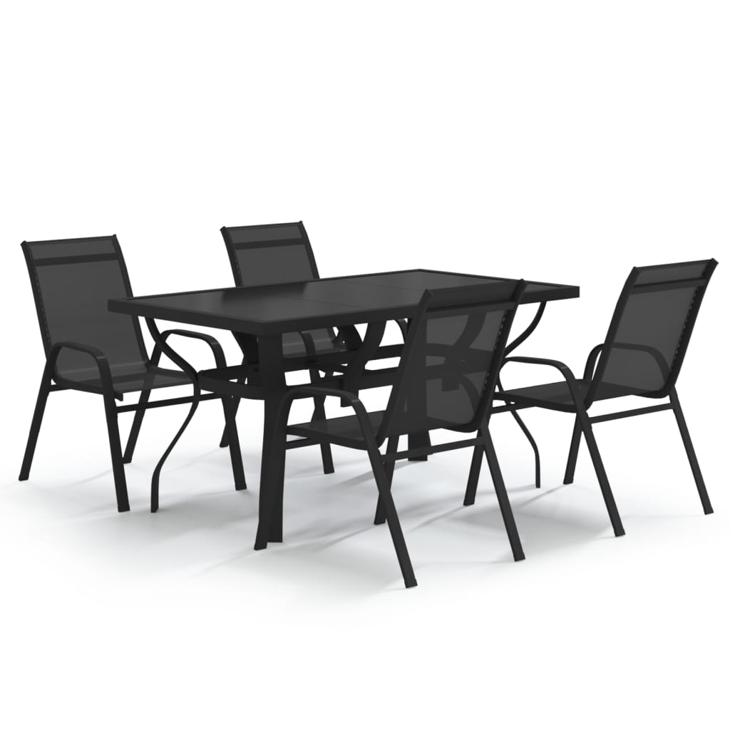 5 Piece Garden Dining Set Black