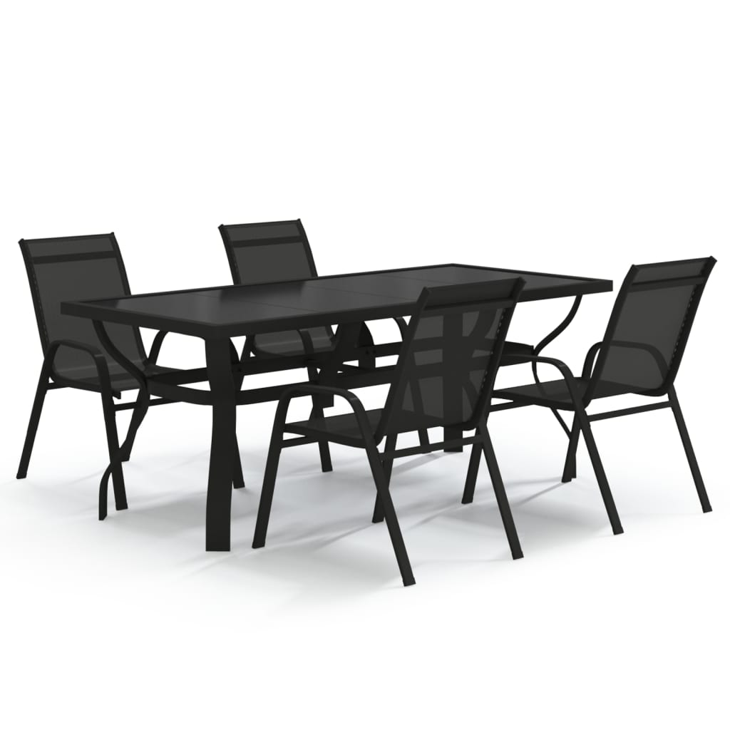 5 Piece Garden Dining Set Black