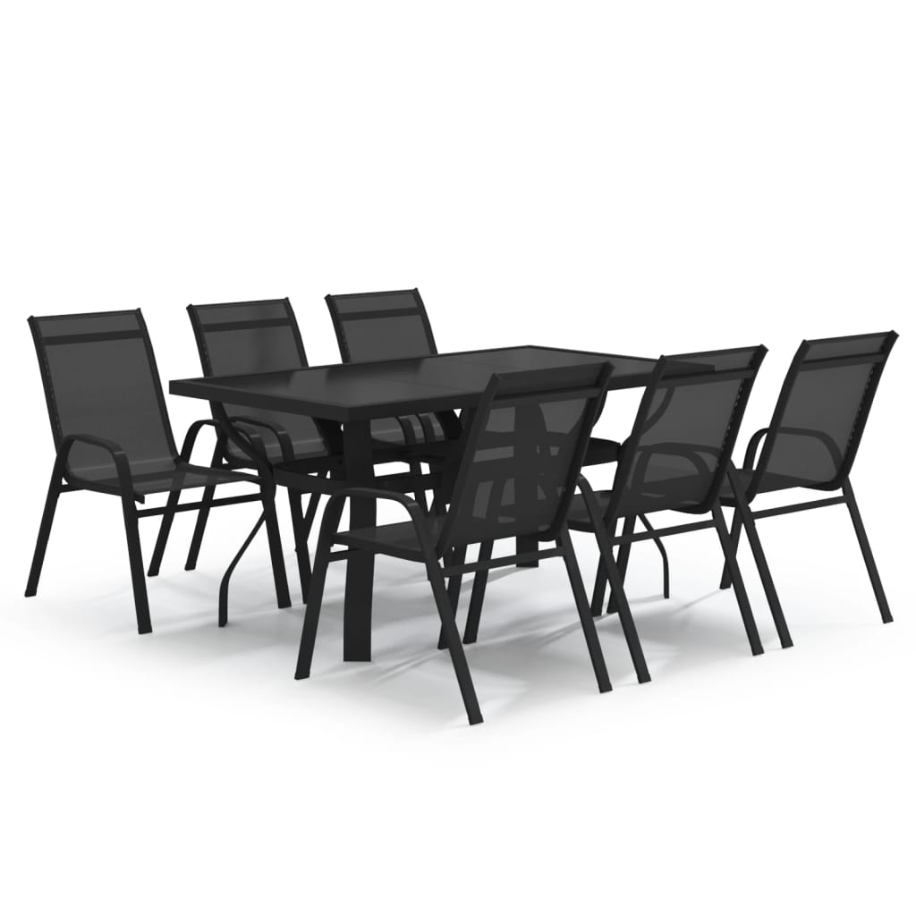 7 Piece Garden Dining Set Black
