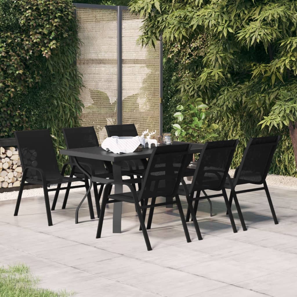 7 Piece Garden Dining Set Black