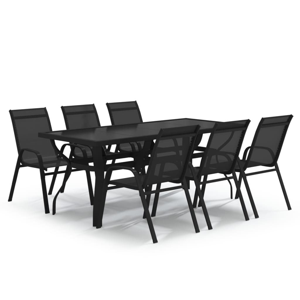 7 Piece Garden Dining Set Black
