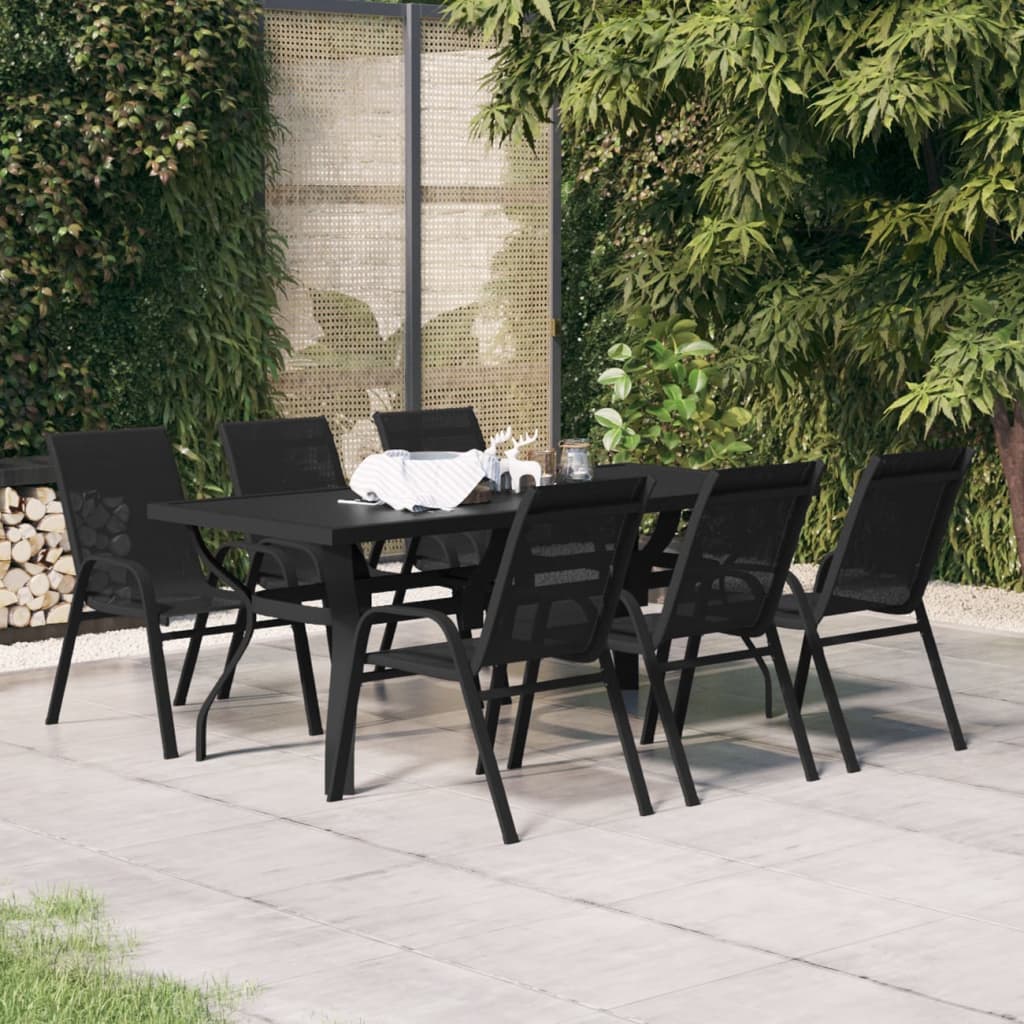 7 Piece Garden Dining Set Black