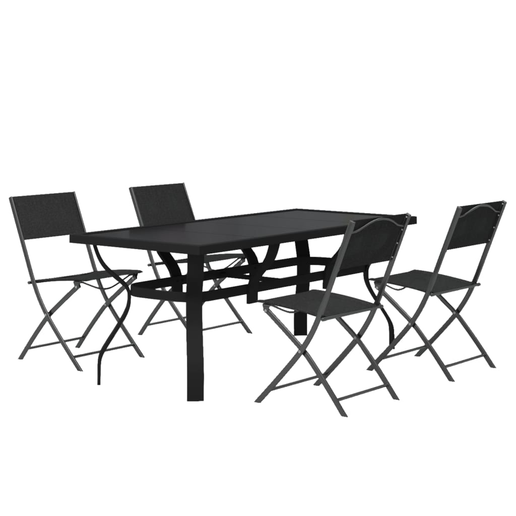 5 Piece Garden Dining Set Grey and Black