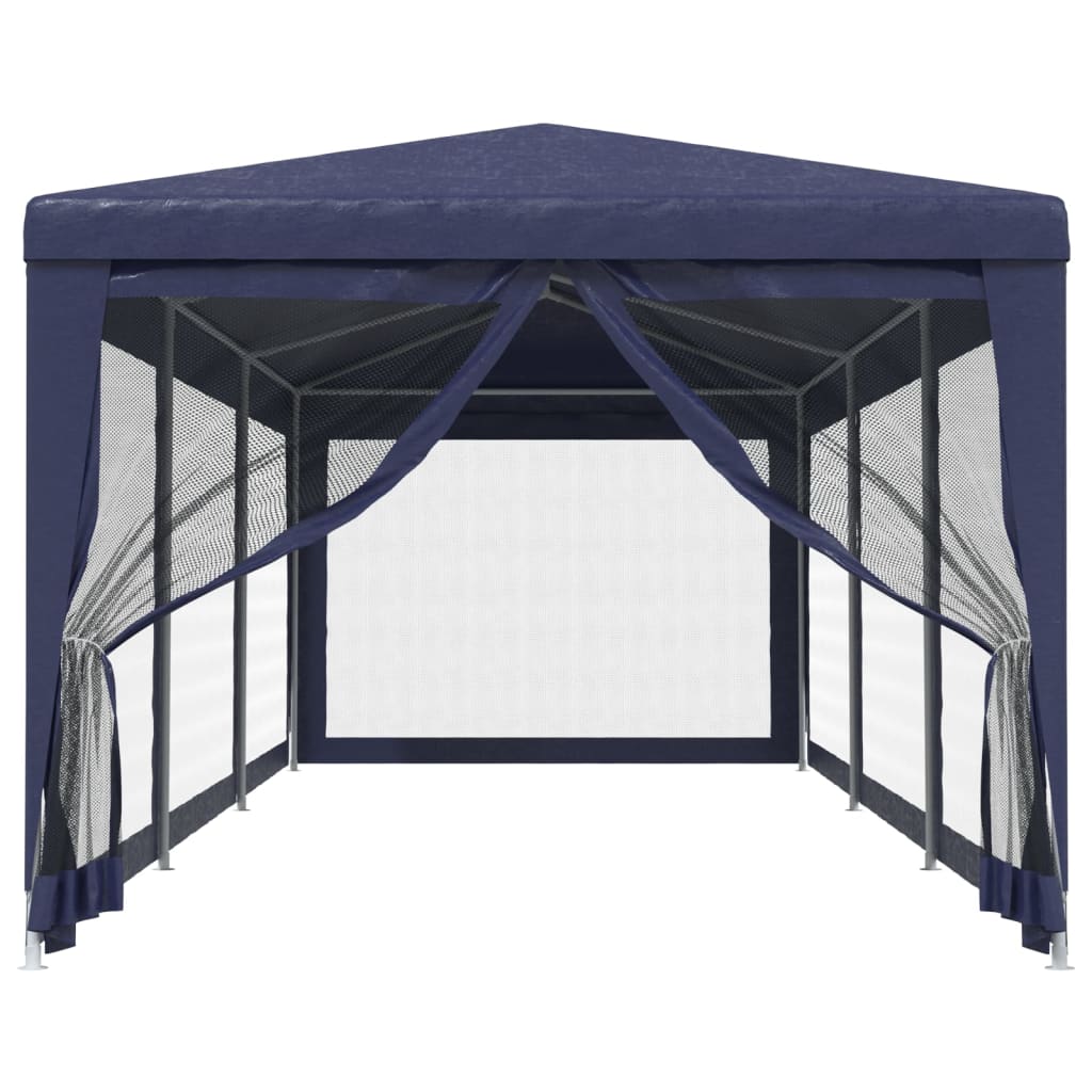 Party Tent with 8 Mesh Sidewalls Blue 3x9 m HDPE
