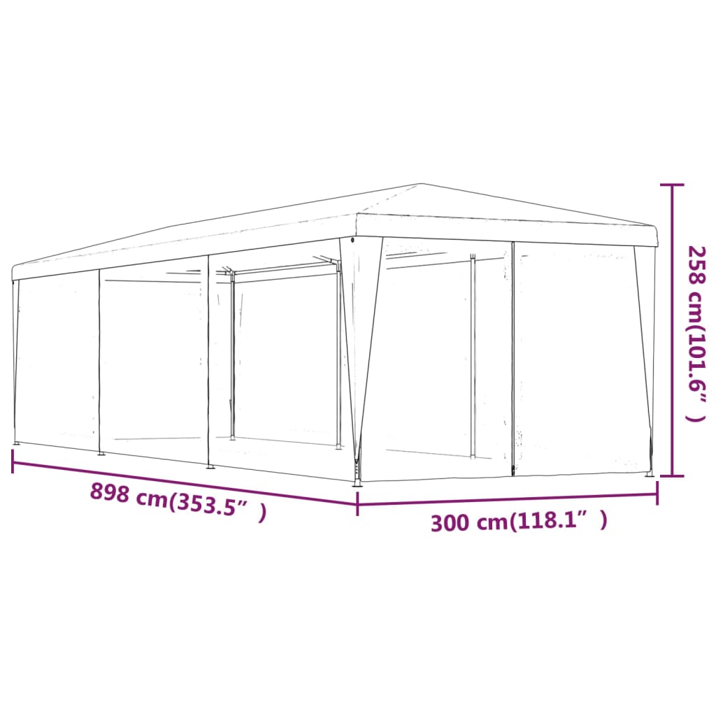 Party Tent with 8 Mesh Sidewalls Blue 3x9 m HDPE