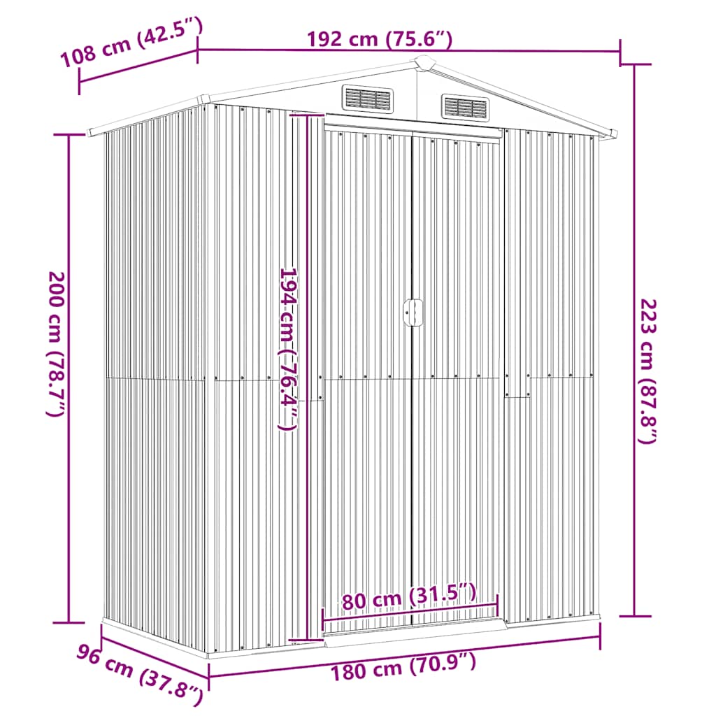 Garden Shed Green 192x108x223 cm Galvanised Steel