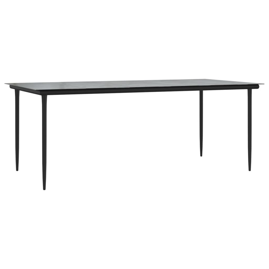 Garden Dining Table Black 200x100x74cm Steel and Tempered Glass