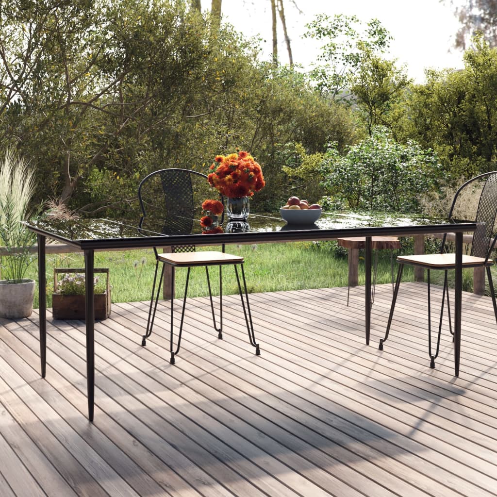 Garden Dining Table Black 200x100x74cm Steel and Tempered Glass