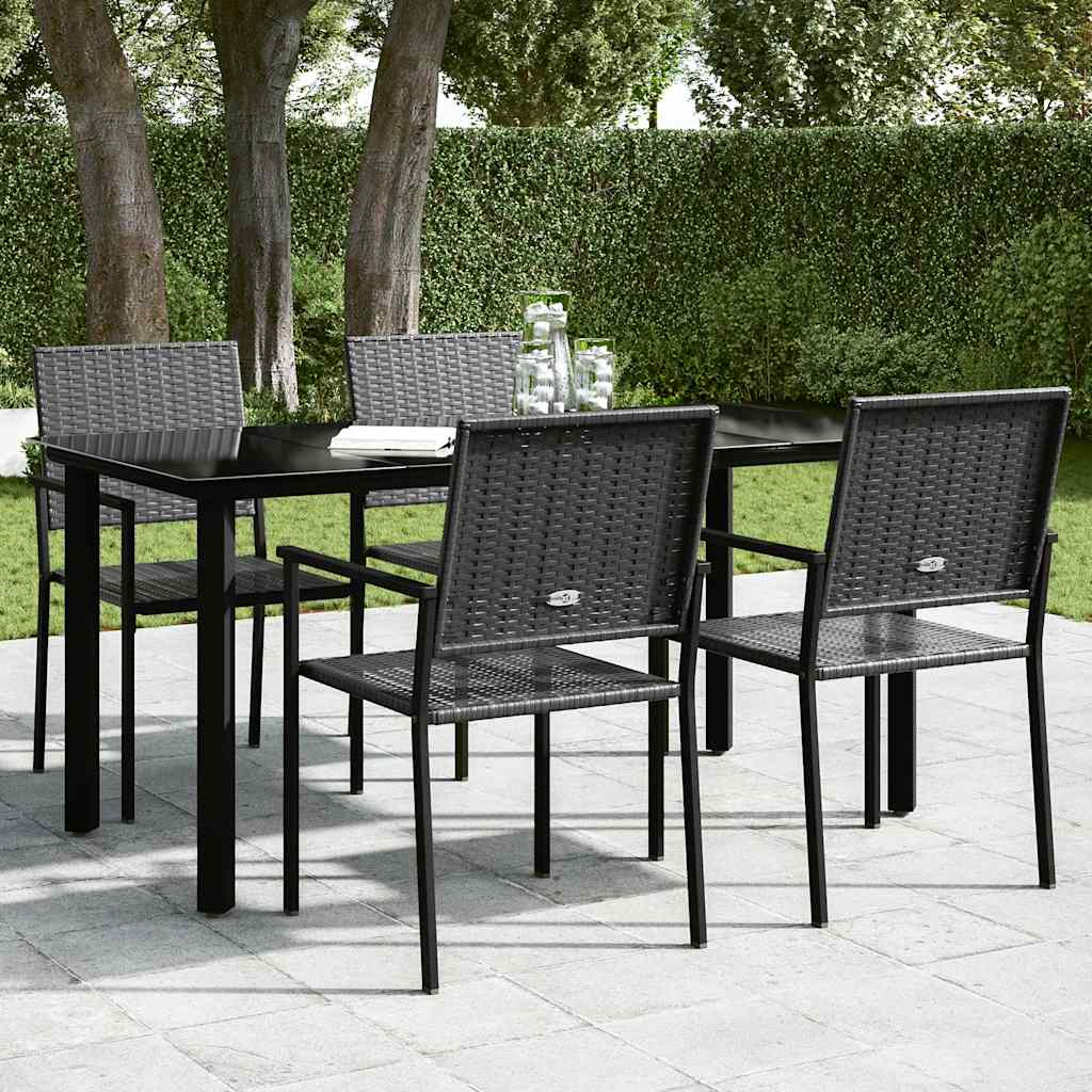 Garden Dining Table Black 160x80x74cm Steel and Tempered Glass