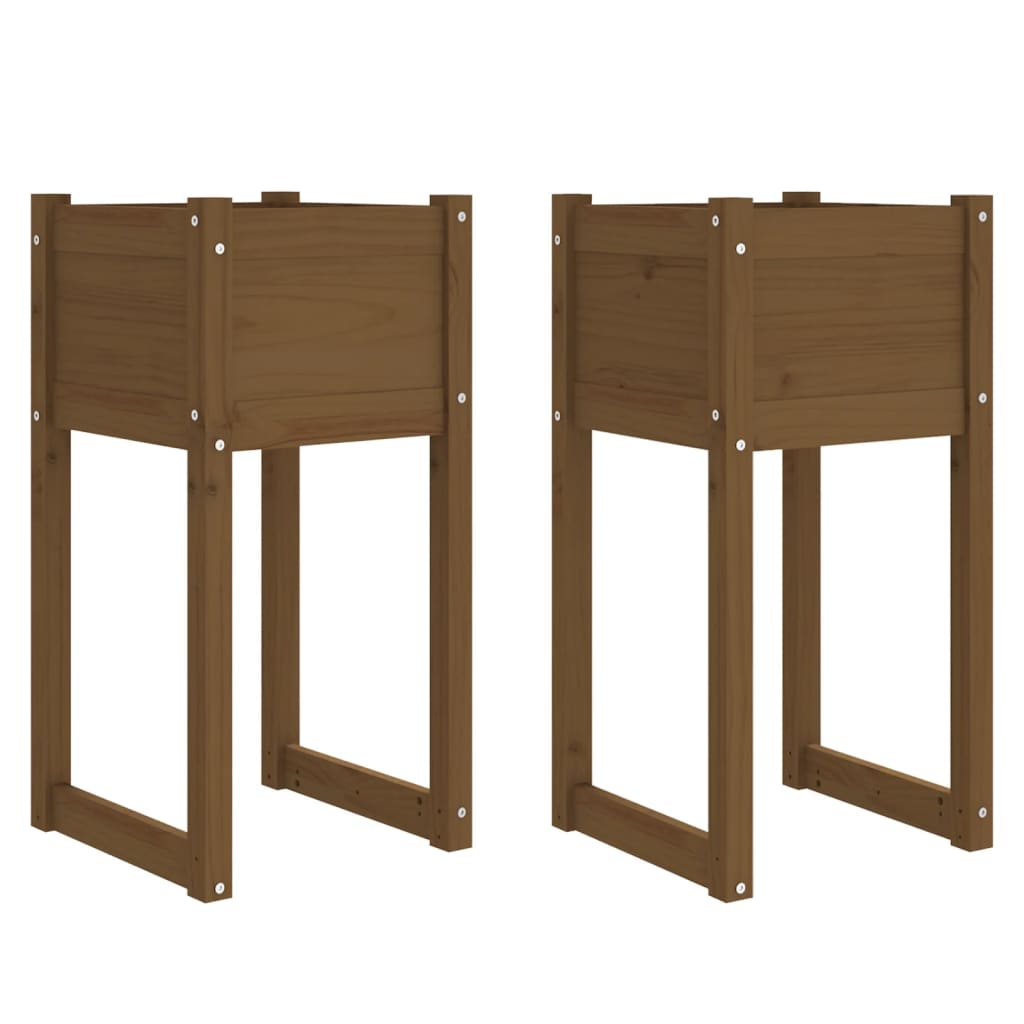 Planters 2 pcs Honey Brown 40x40x81 cm Solid Wood Pine