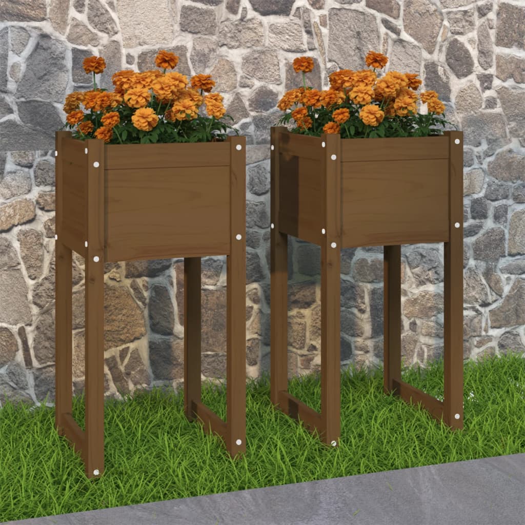 Planters 2 pcs Honey Brown 40x40x81 cm Solid Wood Pine