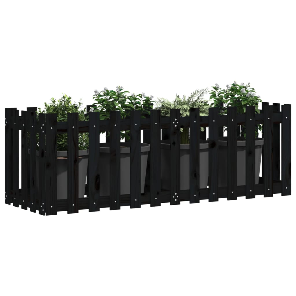 Garden Raised Bed with Fence Design Black 150x50x50 cm Solid Wood Pine