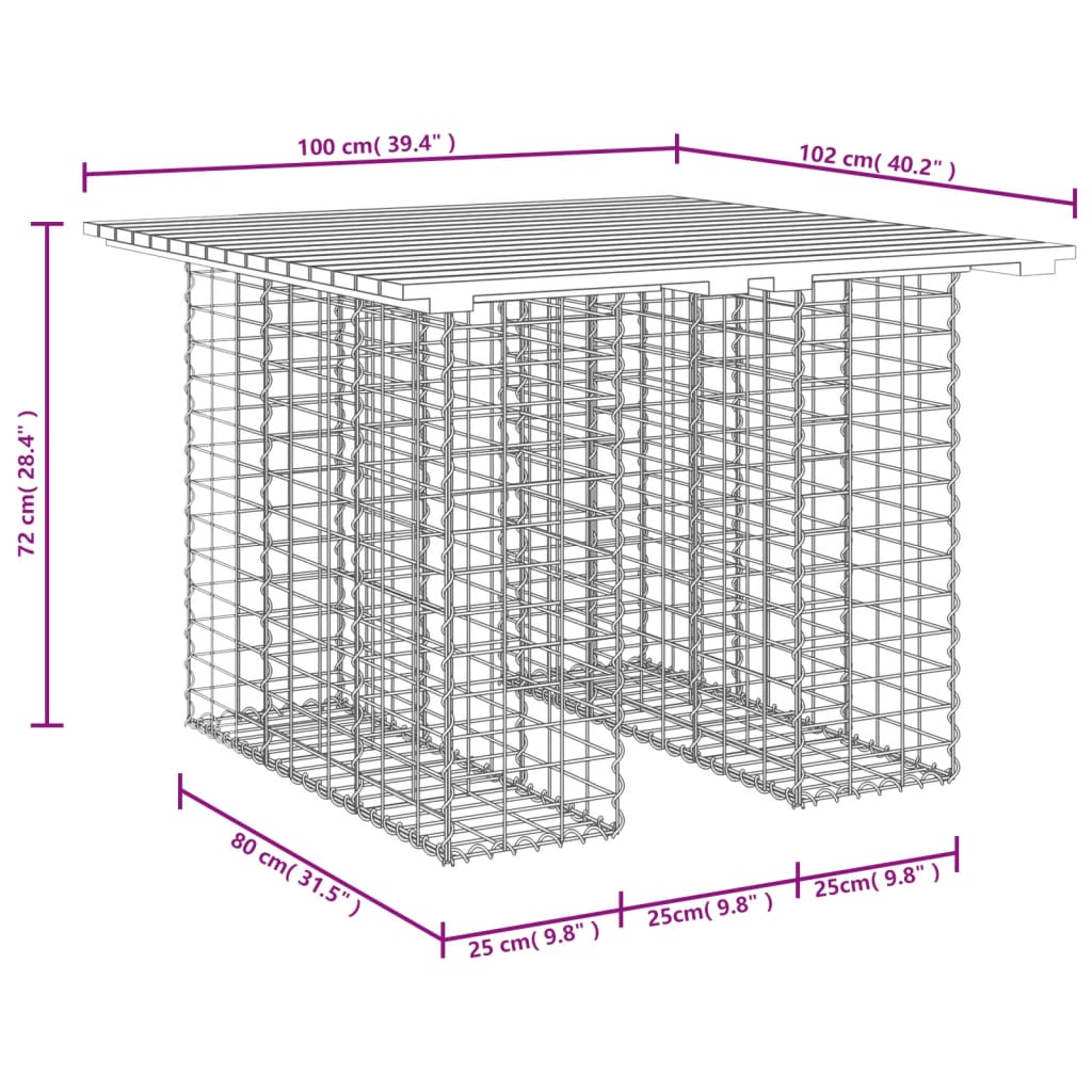 Garden Table Gabion Design 100x102x72 cm Solid Wood Pine