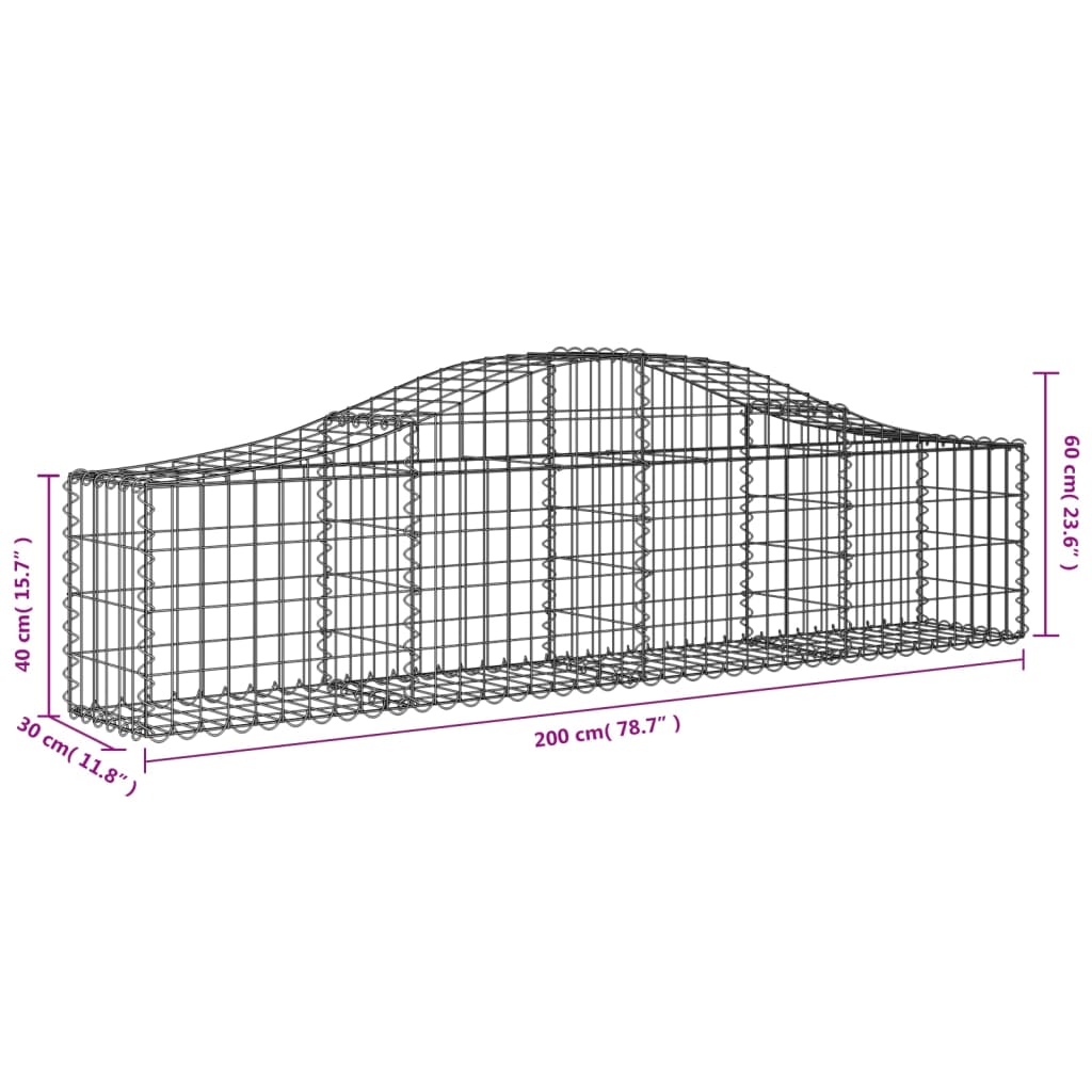Arched Gabion Baskets 15 pcs 200x30x40/60 cm Galvanised Iron