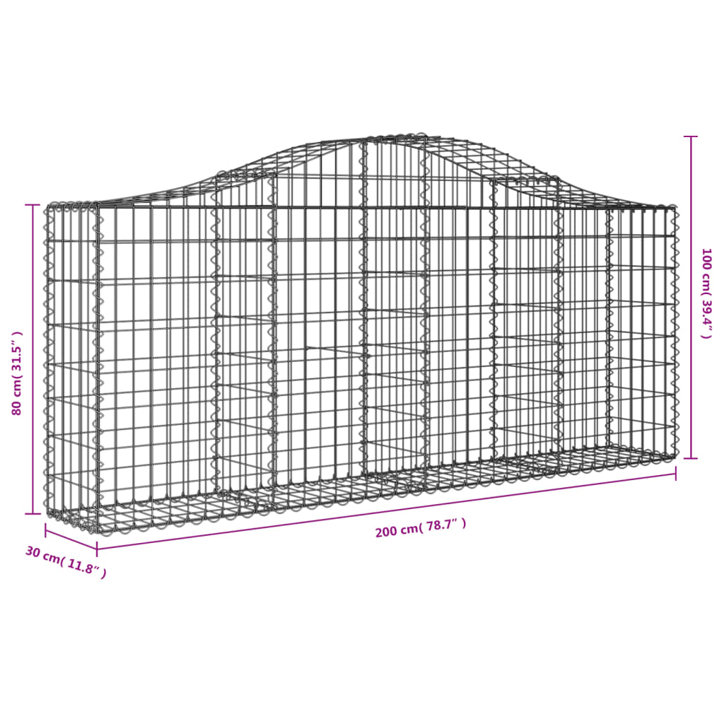 Arched Gabion Baskets 2 pcs 200x30x80/100 cm Galvanised Iron